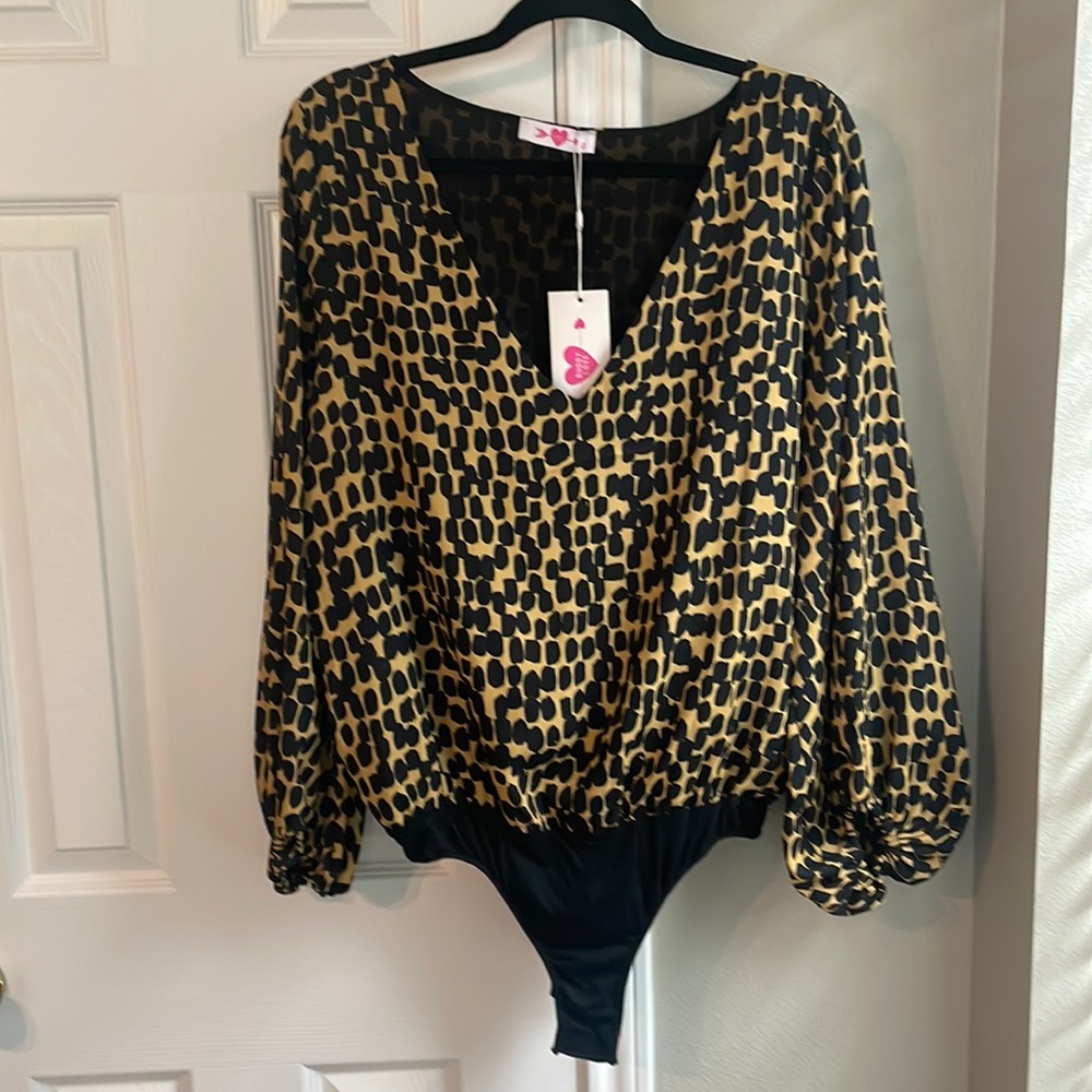 Buddy Love Black and Gold Patterned Bodysuit
